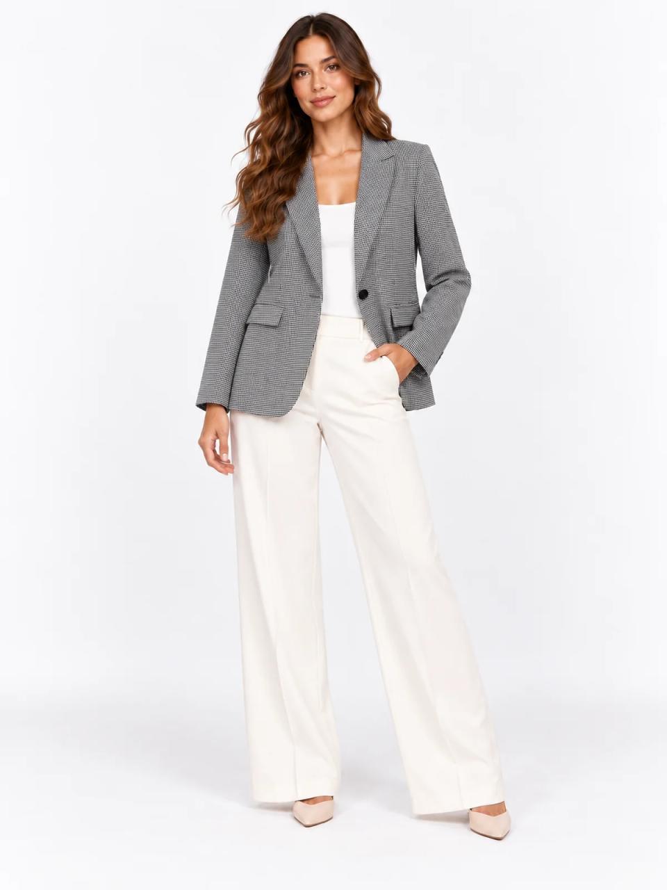 Houndstooth blazer, worn, front view