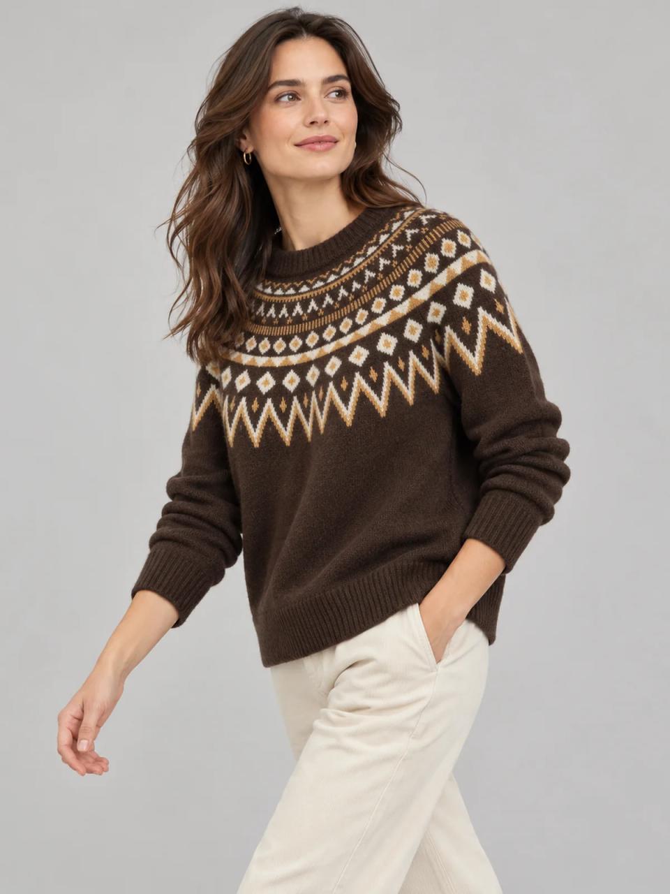 Jersey jacquard marrón, puesto, otra vista