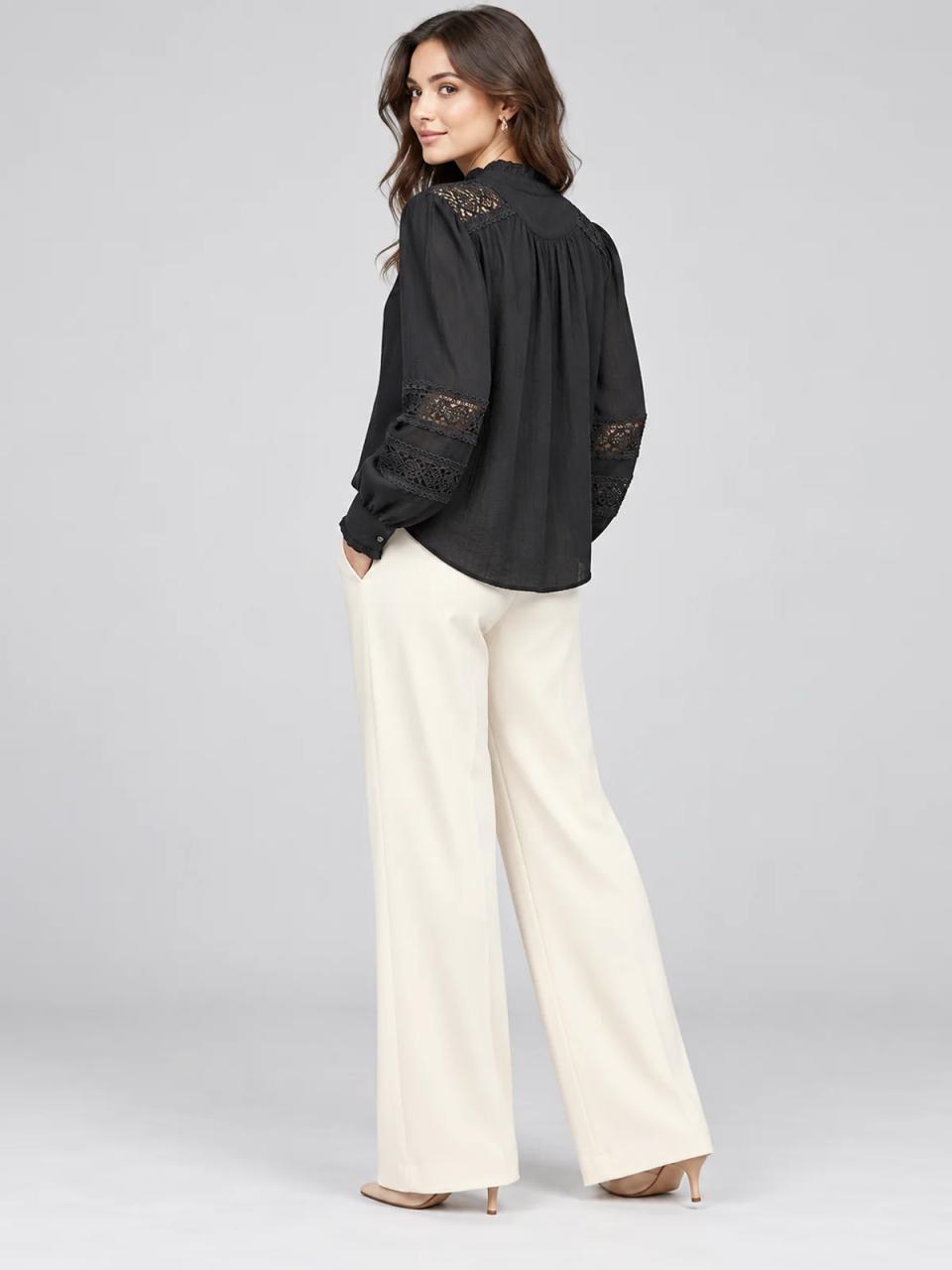 Black lace-trim blouse, worn, alternate view