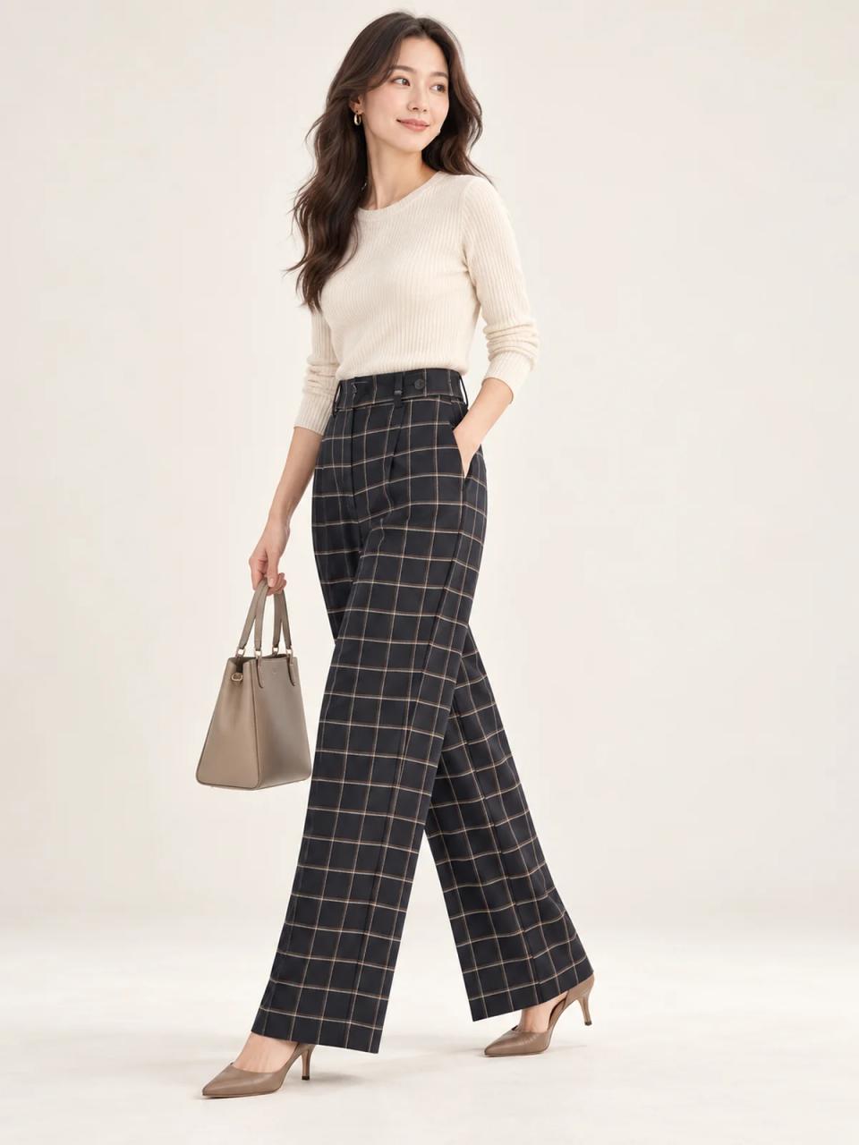 Check trousers, worn, alternate view