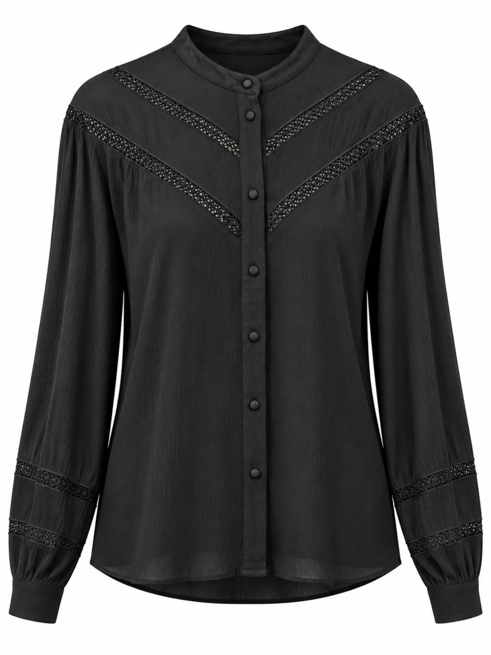 Black embroidered blouse, product photo on white background