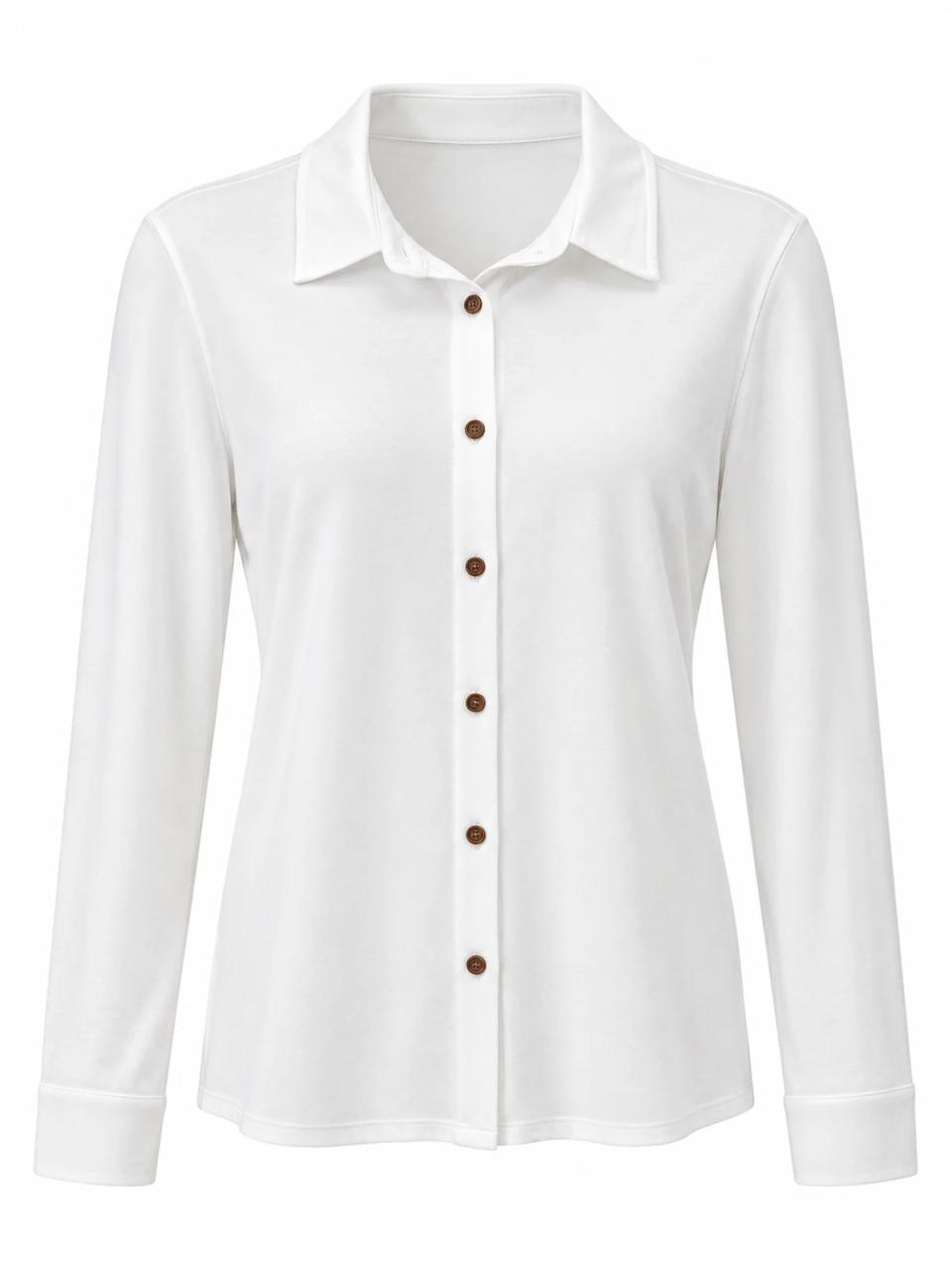 White shirt with brown buttons, product photo on white background