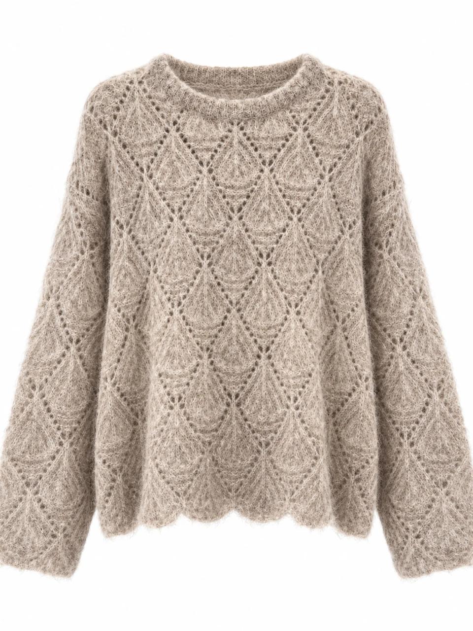 Jersey calado beige, foto de producto sobre fondo blanco