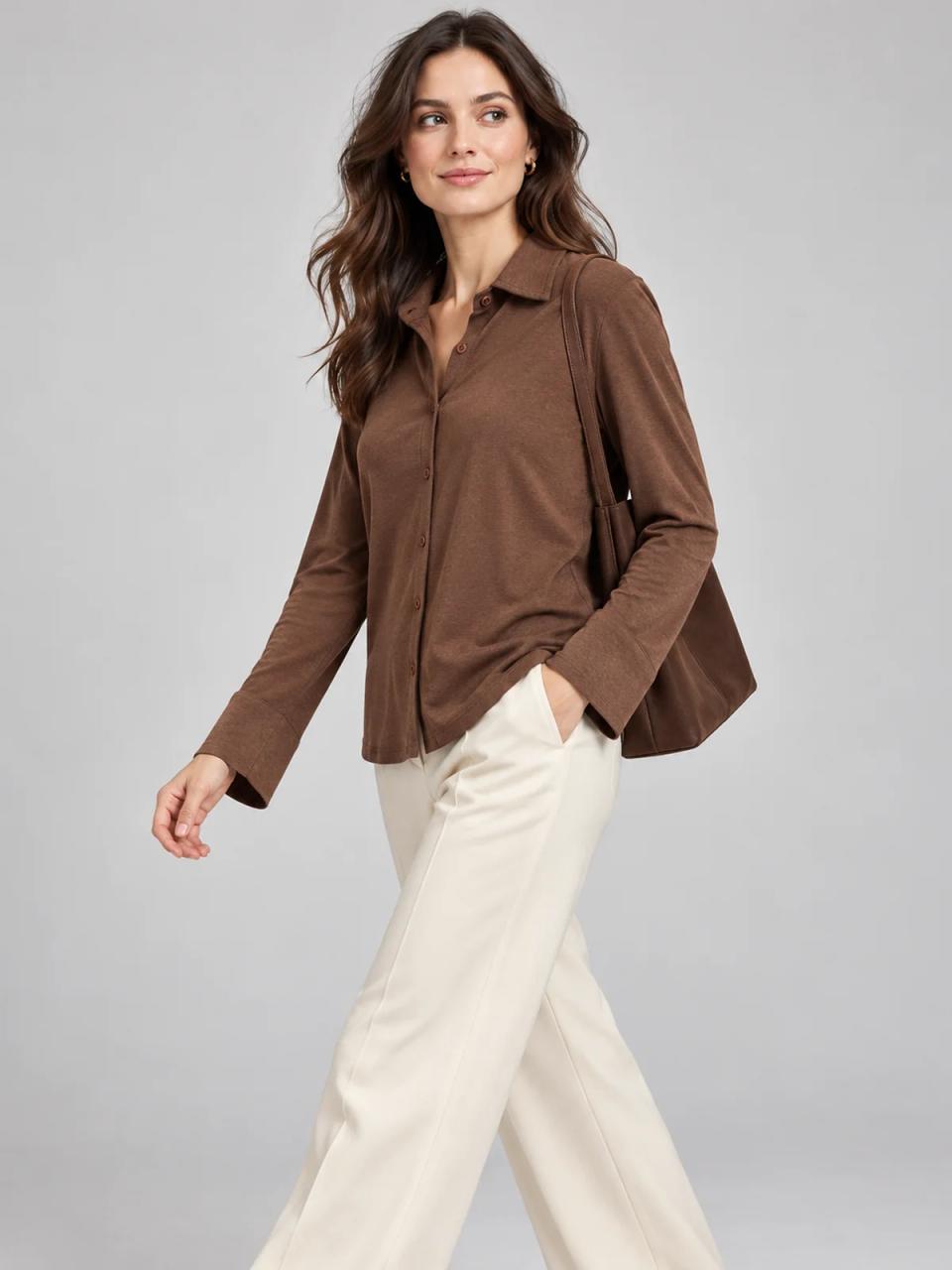 Brown shirt, worn, alternate view