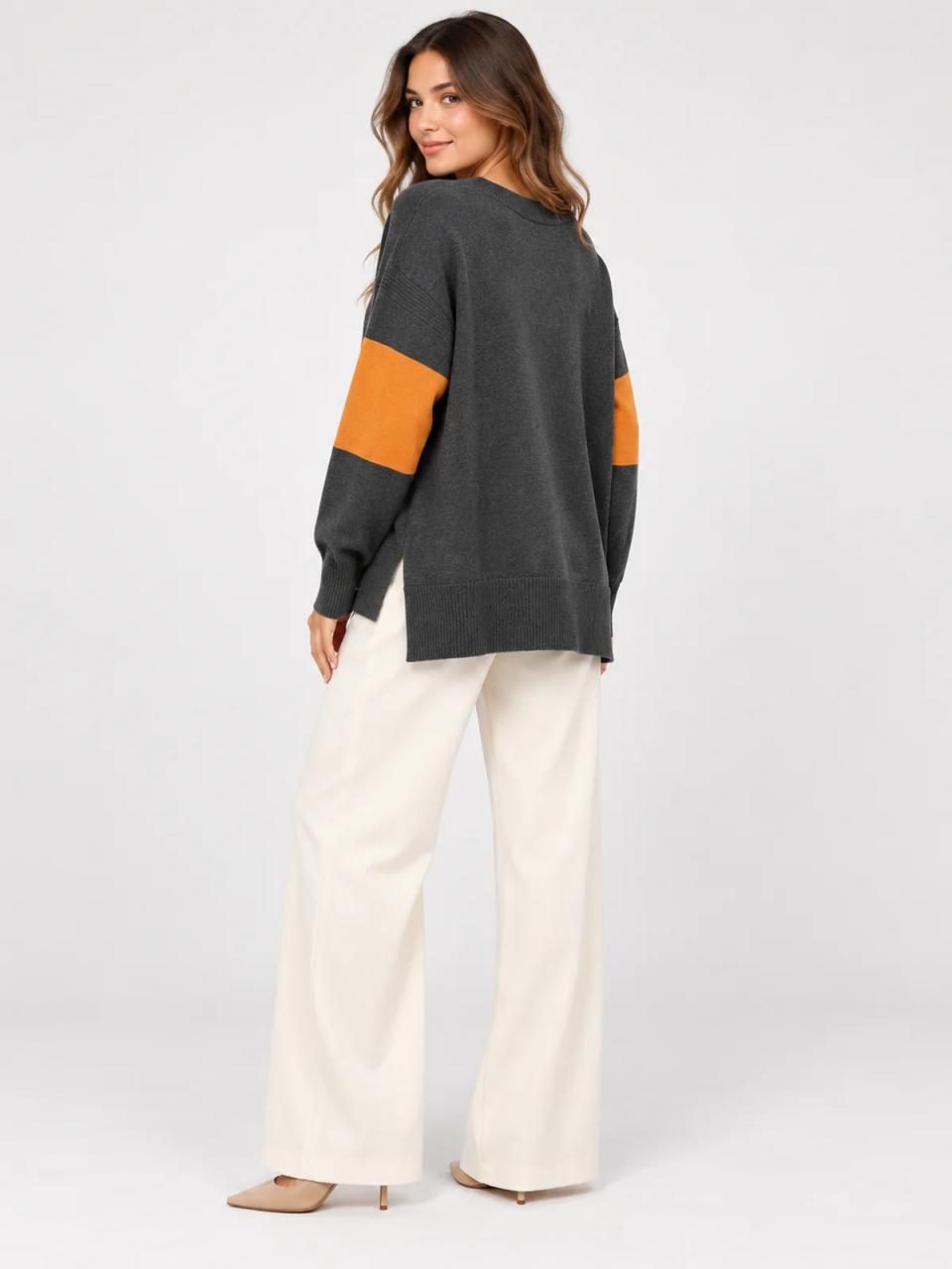 Jersey gris bicolor, puesto, otra vista