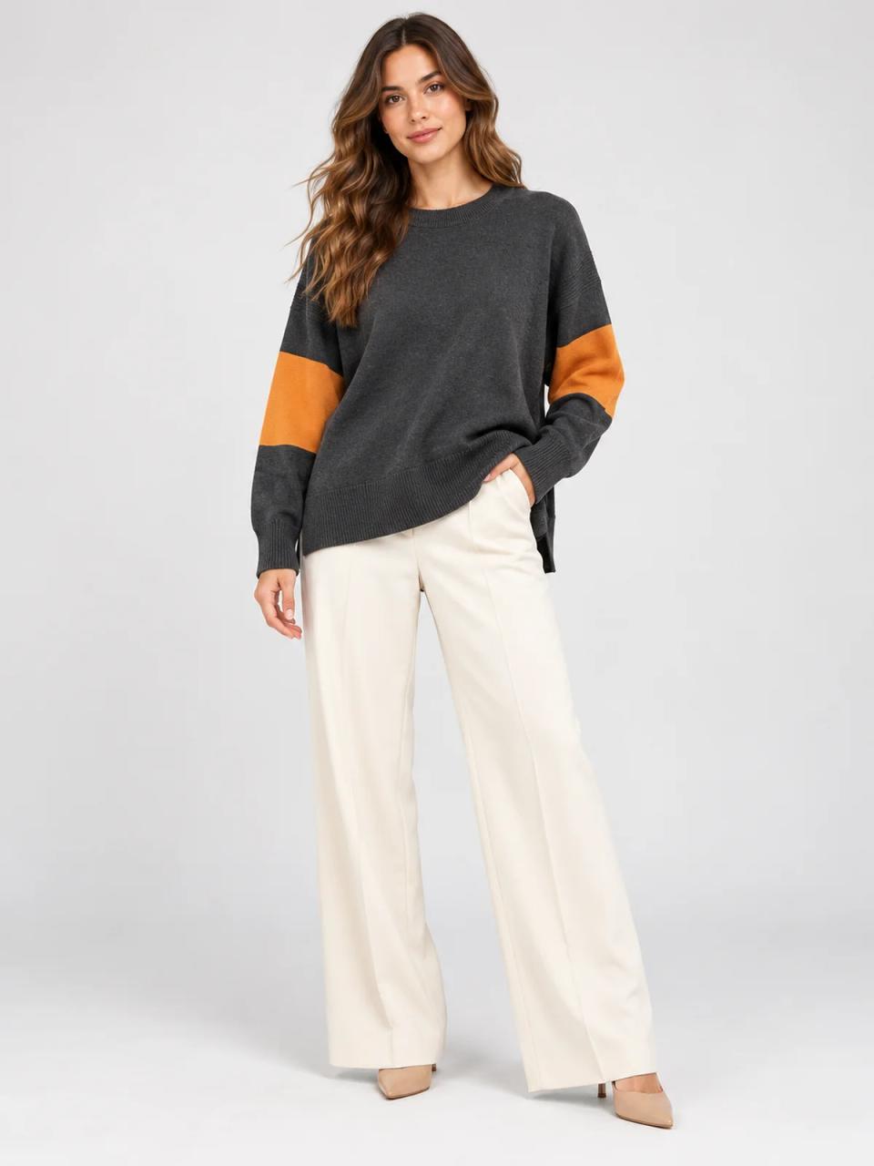 Jersey gris bicolor, puesto, vista frontal
